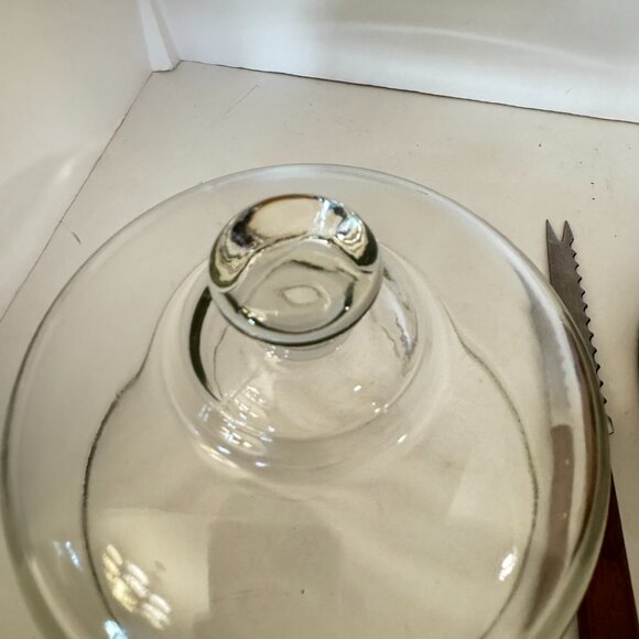 Goodwood Vintage Cheese Tray Wood Tile with Knife Chain Dome Yellow Green - Picture 7 of 12